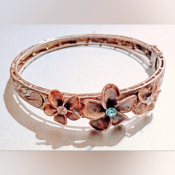 Vintage Flower Design Pattern Sterling Silver 9.25 Bangle Size 7 inch Bracelet. - Picture 5 of 11